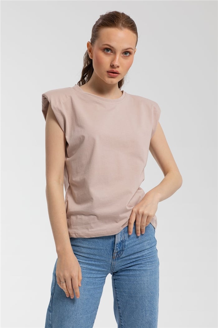 Nisan Bisiklet Yaka Vatkalı T-Shirt  BEJ  N21-1122