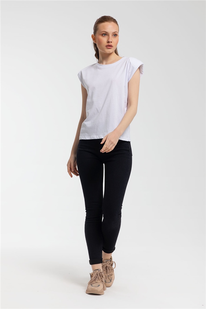 Nisan Bisiklet Yaka Vatkalı T-Shirt  BEYAZ  N21-1122