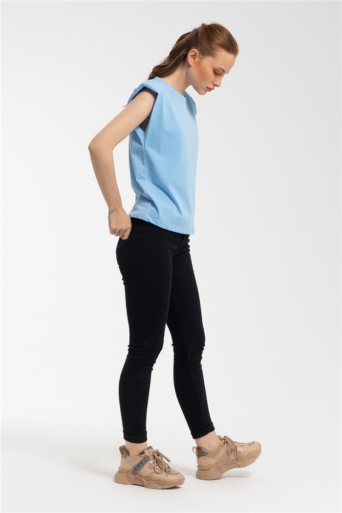Nisan Bisiklet Yaka Vatkalı T-Shirt  BEBE MAVİ  N21-1122