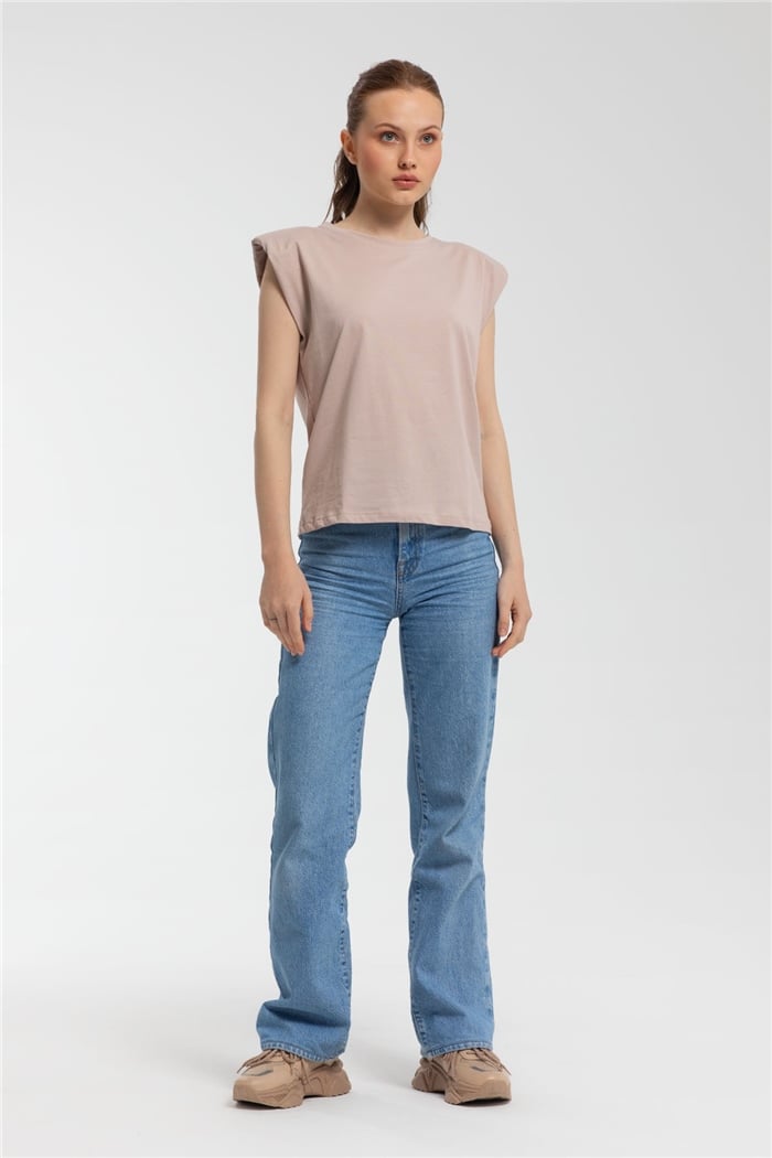 Nisan Bisiklet Yaka Vatkalı T-Shirt  BEJ  N21-1122