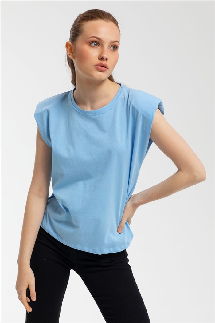 Nisan Bisiklet Yaka Vatkalı T-Shirt  BEBE MAVİ  N21-1122