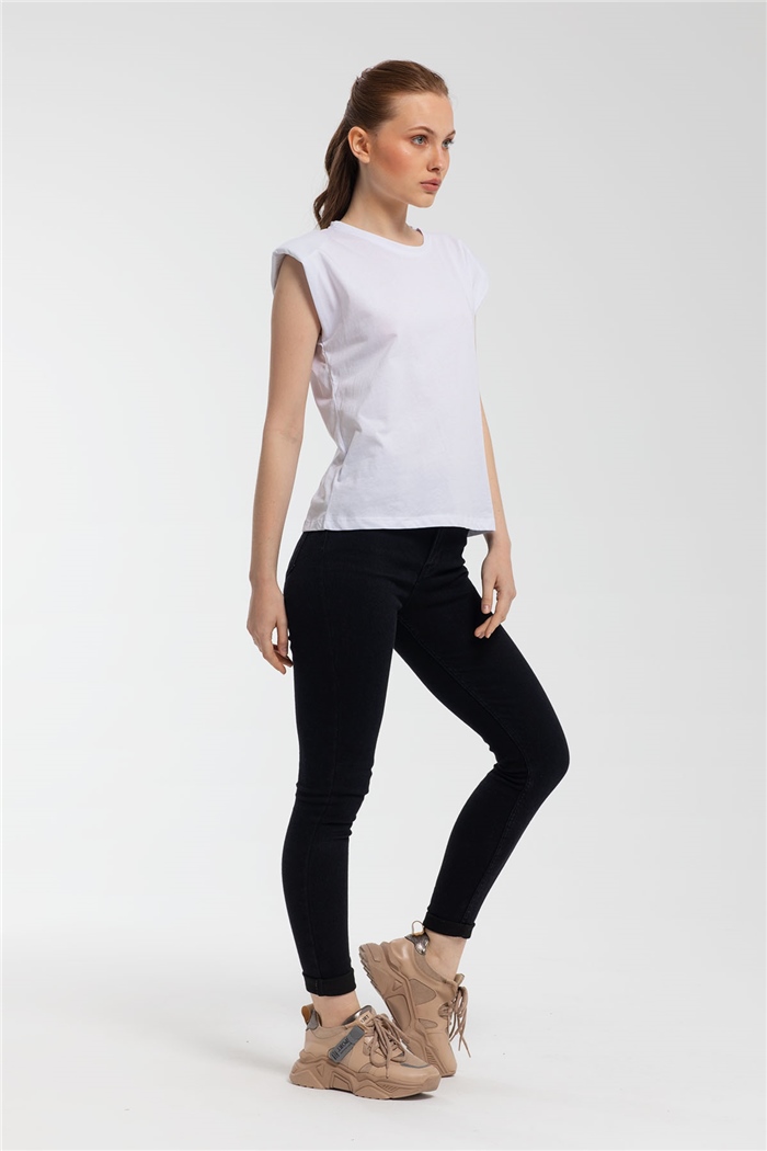 Nisan Bisiklet Yaka Vatkalı T-Shirt  BEYAZ  N21-1122