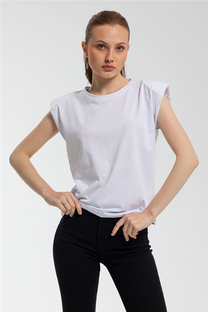 Nisan Bisiklet Yaka Vatkalı T-Shirt  BEYAZ  N21-1122
