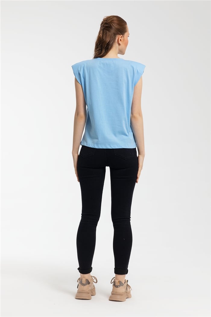 Nisan Bisiklet Yaka Vatkalı T-Shirt  BEBE MAVİ  N21-1122