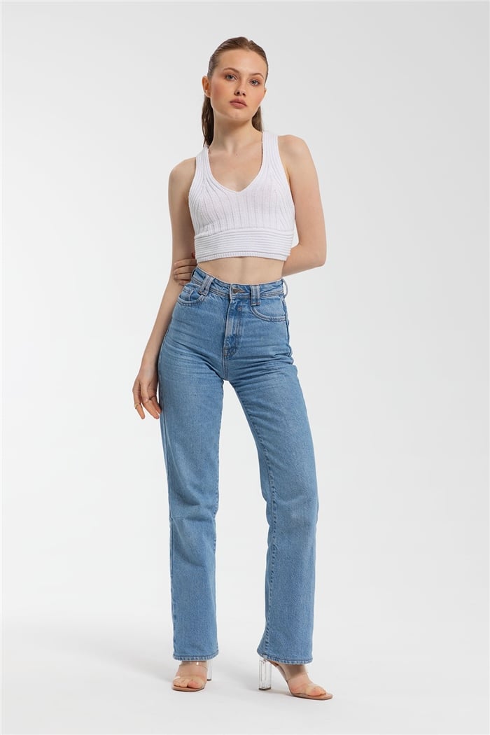 Nisan Çapraz Askılı Crop Triko Atlet  BEYAZ  TT3142-Z