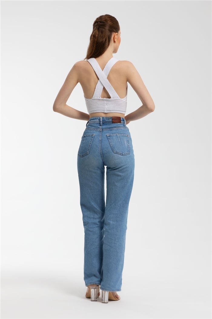 Nisan Çapraz Askılı Crop Triko Atlet  BEYAZ  TT3142-Z