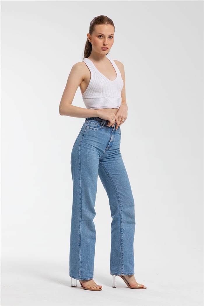 Nisan Çapraz Askılı Crop Triko Atlet  BEYAZ  TT3142-Z