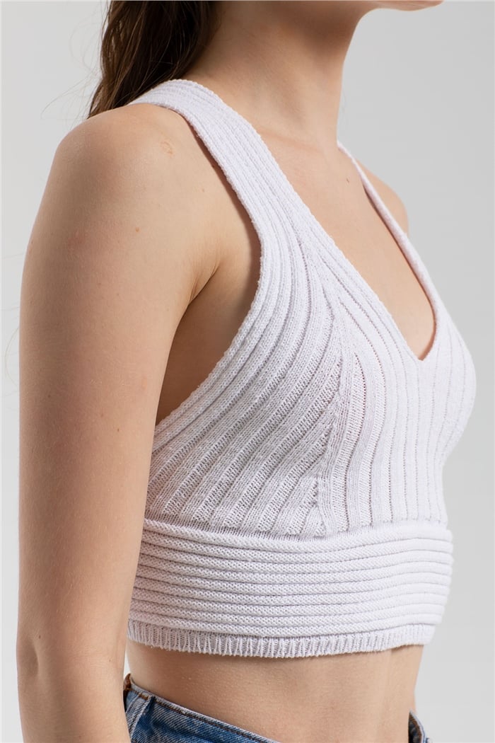 Nisan Çapraz Askılı Crop Triko Atlet  BEYAZ  TT3142-Z