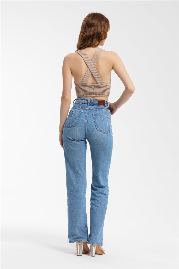 Nisan Çapraz Askılı Crop Triko Atlet  BEJ  TT3142-Z