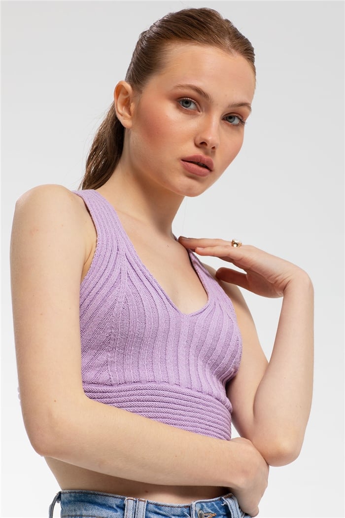 Nisan Çapraz Askılı Crop Triko Atlet  LİLA  TT3142-Z