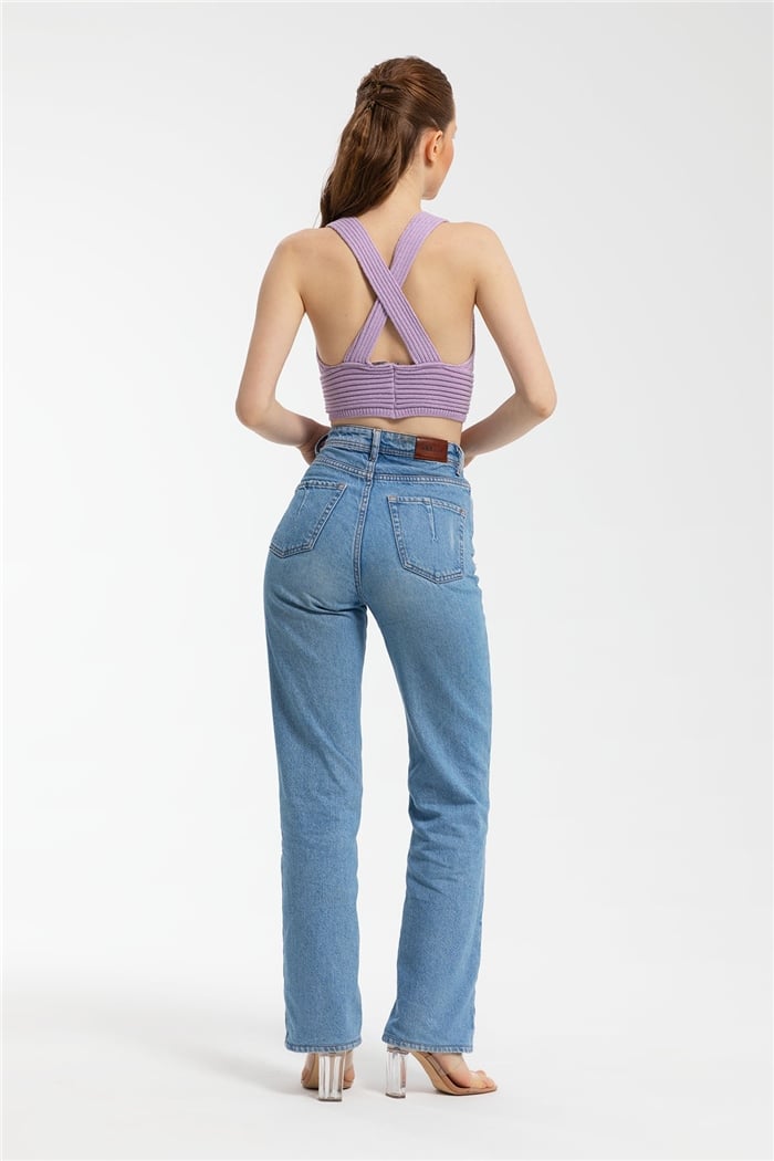 Nisan Çapraz Askılı Crop Triko Atlet  LİLA  TT3142-Z