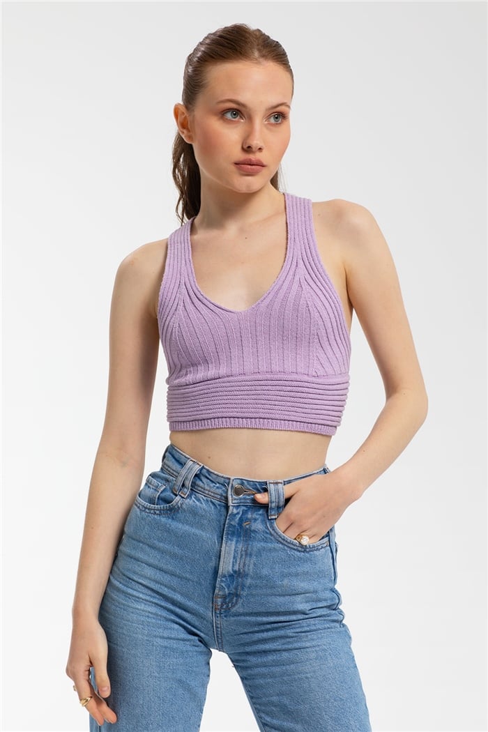 Nisan Çapraz Askılı Crop Triko Atlet  LİLA  TT3142-Z
