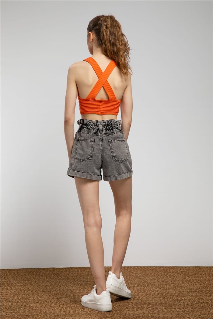 Nisan Çapraz Askılı Crop Triko Atlet  ORANJ  TT3142-Z