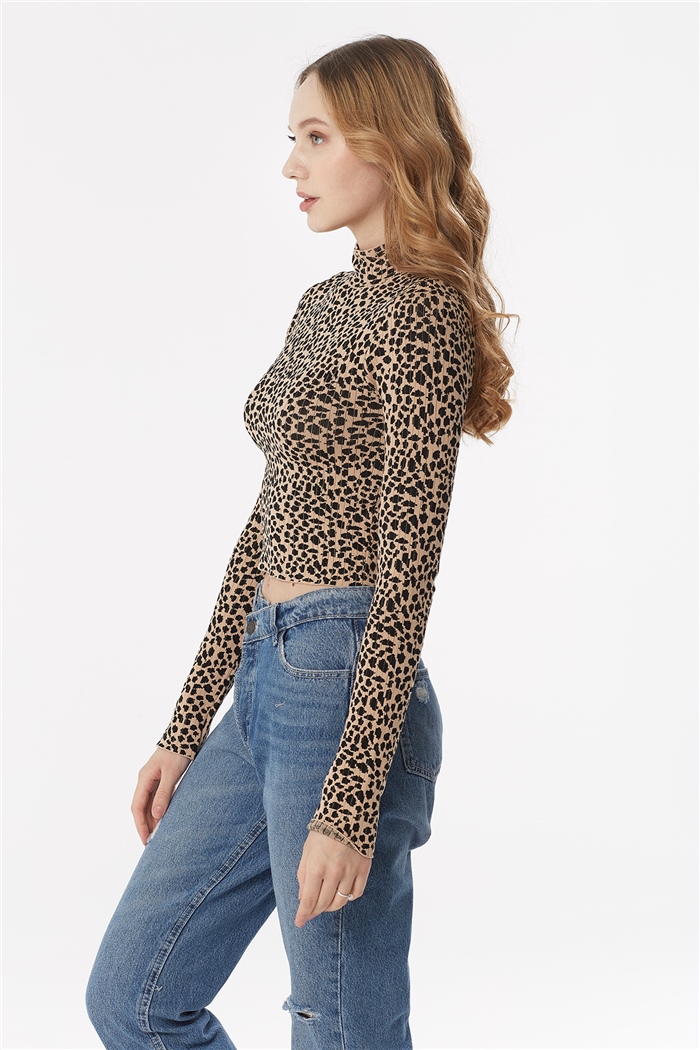 Nisan Çıtır Leopar Desenli Triko Kazak  CAMEL-SİYAH  TT3395-Z