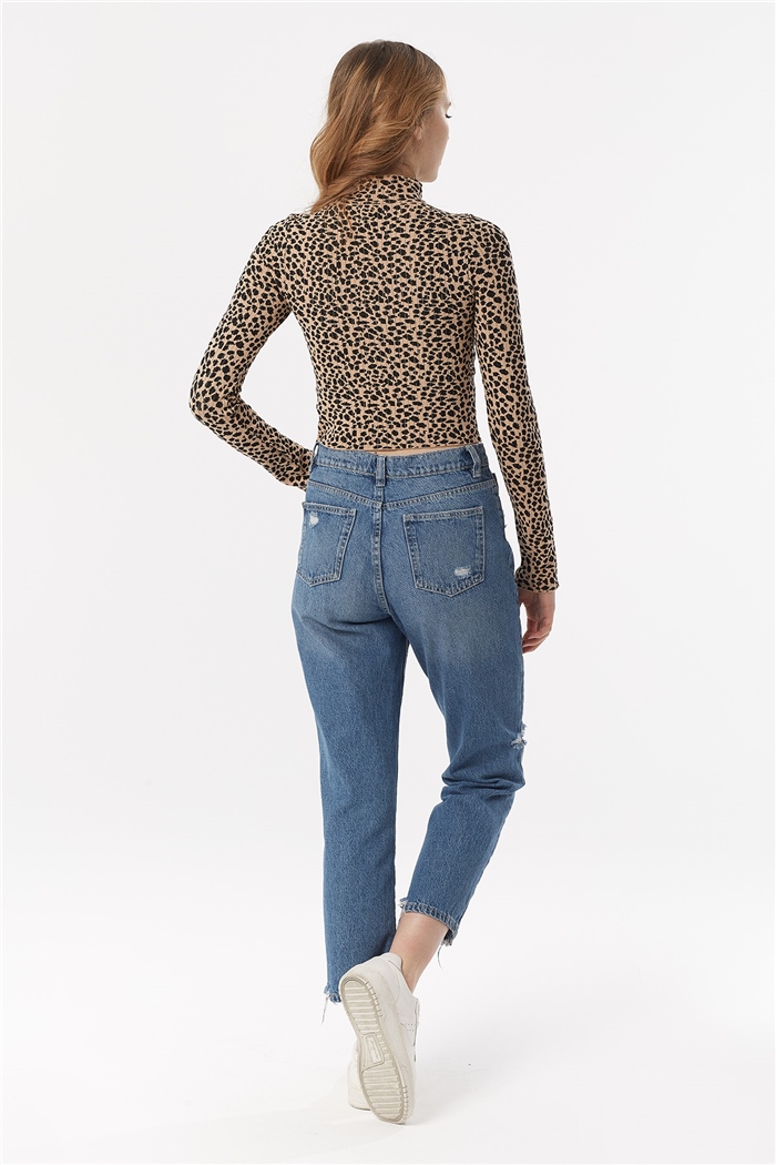 Nisan Çıtır Leopar Desenli Triko Kazak  CAMEL-SİYAH  TT3395-Z