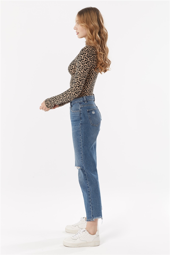 Nisan Çıtır Leopar Desenli Triko Kazak  CAMEL-SİYAH  TT3395-Z