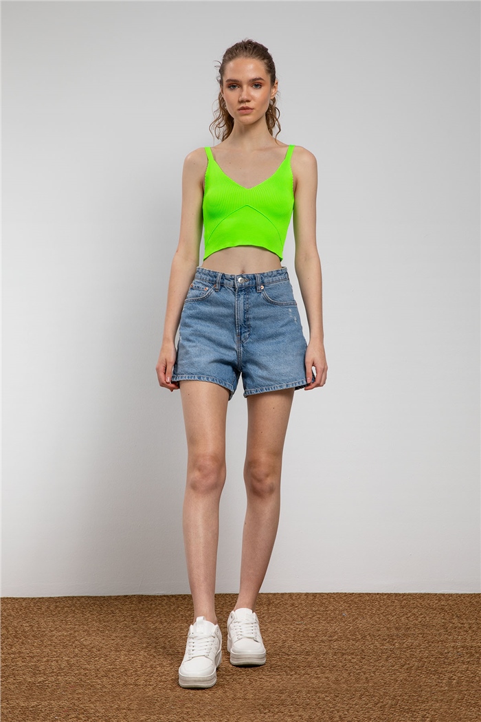 Nisan Crop Triko Atlet  NEON YEŞİL  TT3141-Z