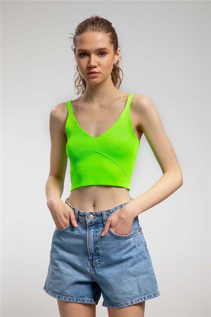 Nisan Crop Triko Atlet  NEON YEŞİL  TT3141-Z