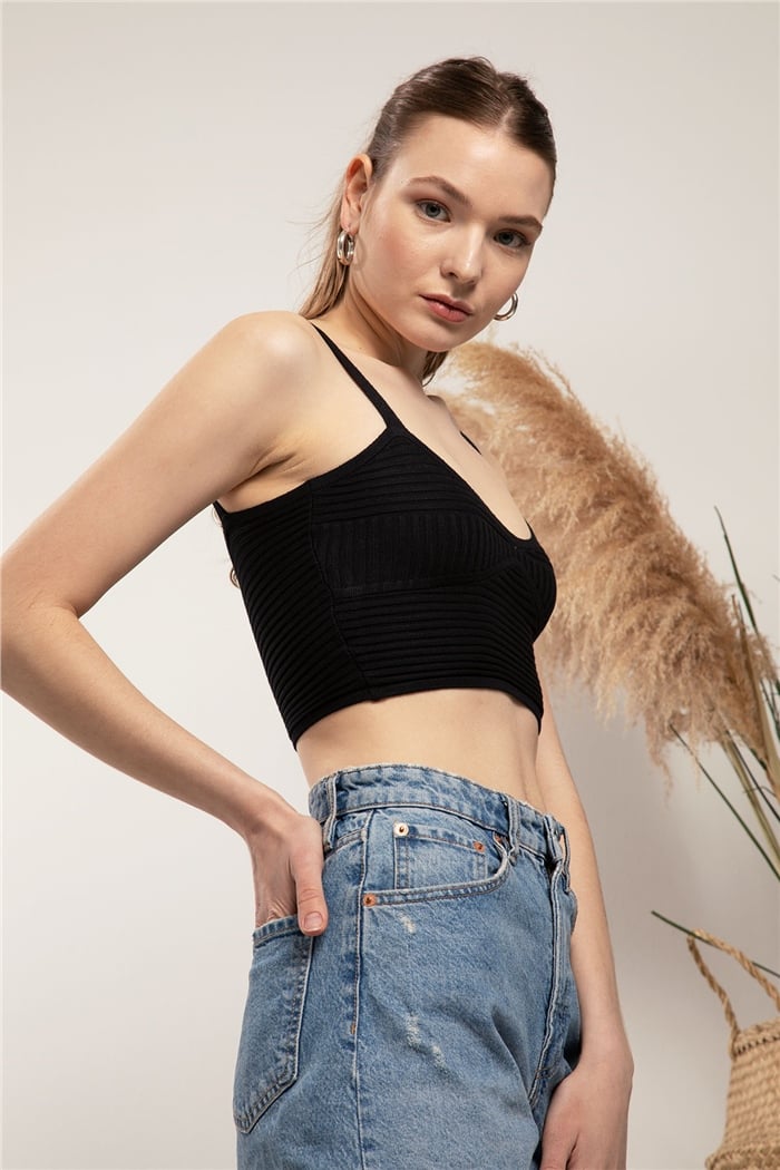 Nisan Crop Triko Atlet  SİYAH  TT3091-Z