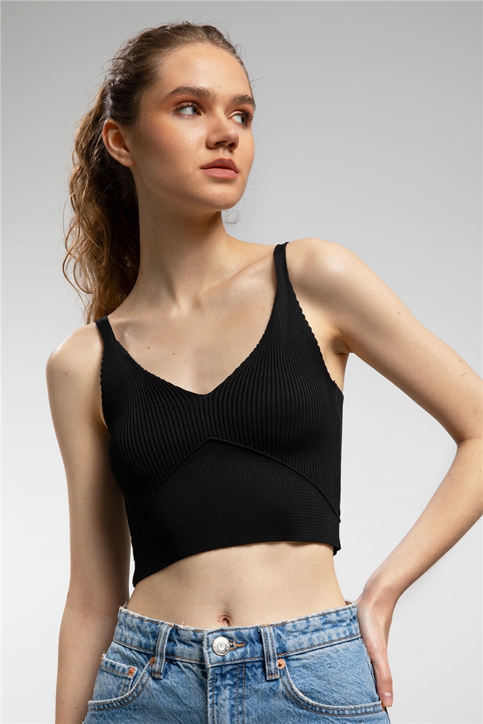 Nisan Crop Triko Atlet  SİYAH  TT3141-Z