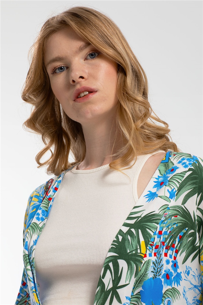 Nisan Desenli Kimono  İNDİGO  N21-1180