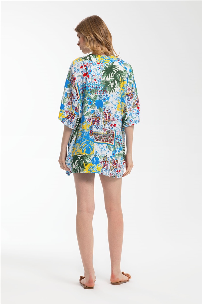 Nisan Desenli Kimono  İNDİGO  N21-1180