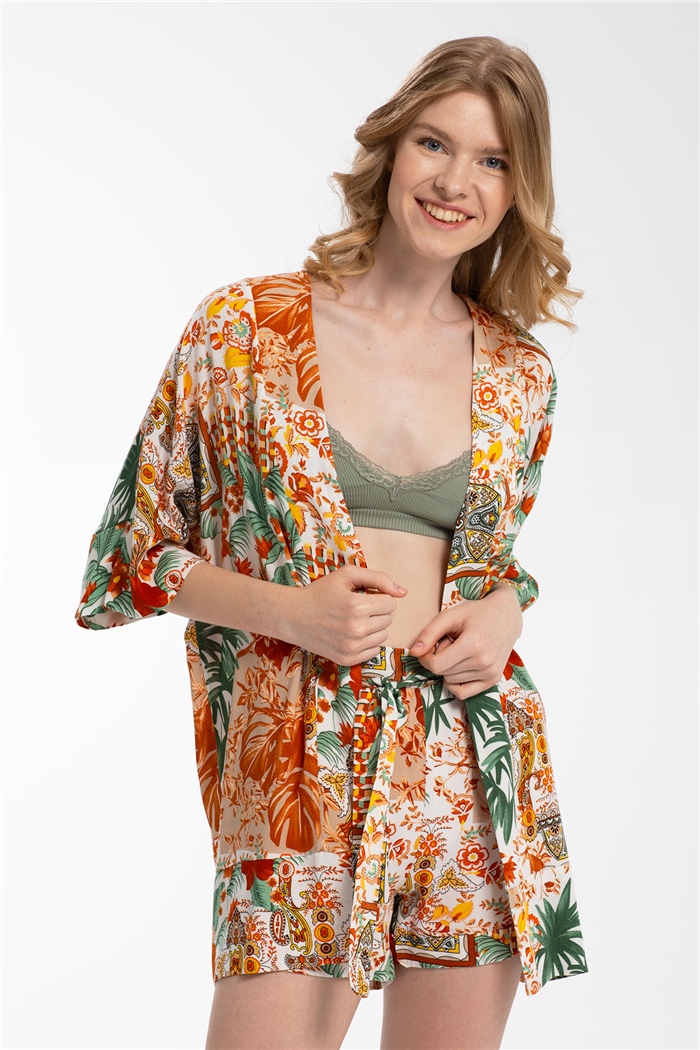 Nisan Desenli Kimono  KİREMİT  N21-1180