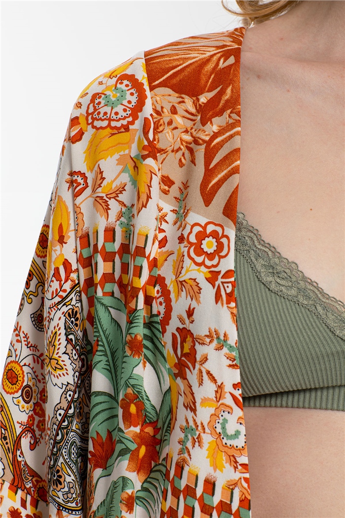 Nisan Desenli Kimono  KİREMİT  N21-1180