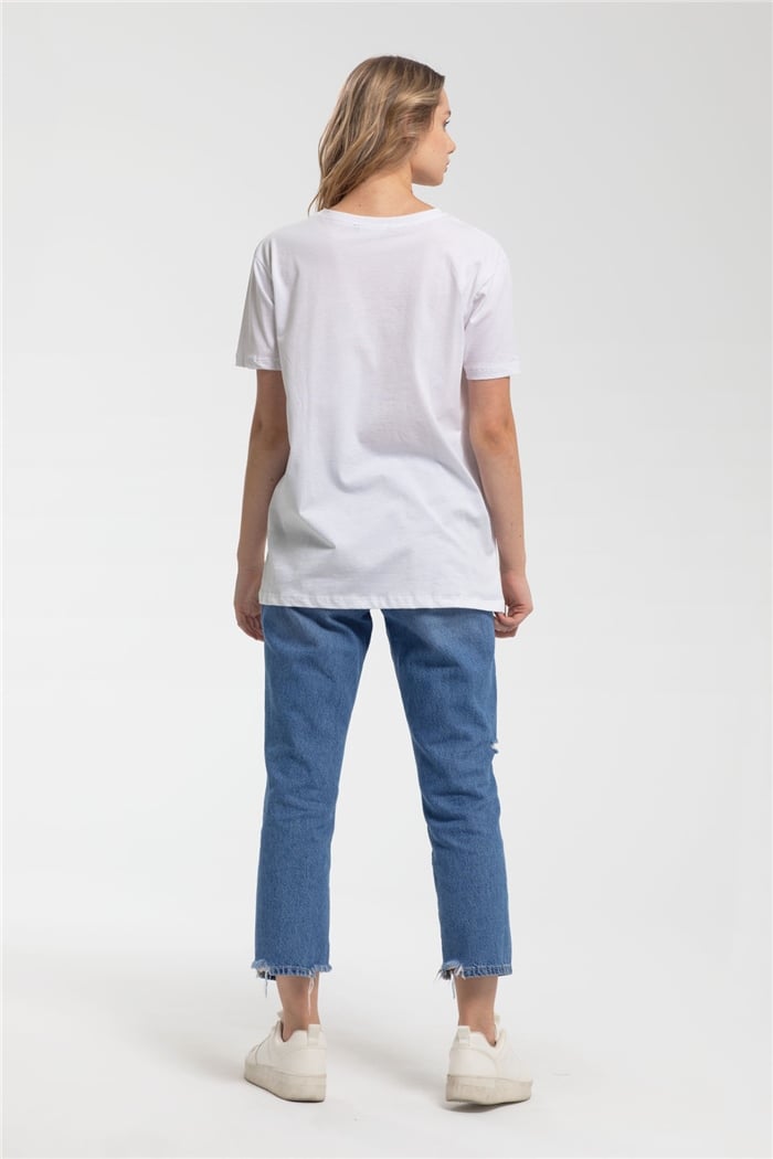 Nisan Desenli T-Shirt  BEYAZ  N21-1044