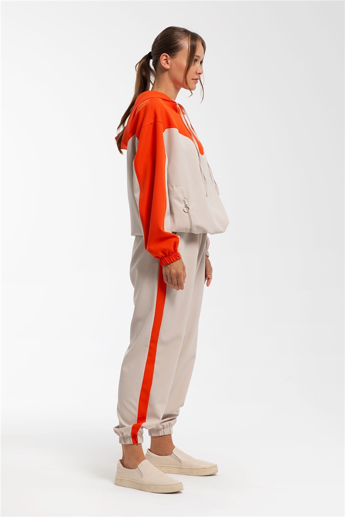 Nisan Fermuarlı Garnili Sweatshirt  BEJ-ORANJ  N21-1223
