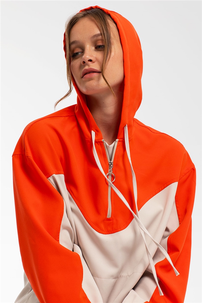 Nisan Fermuarlı Garnili Sweatshirt  BEJ-ORANJ  N21-1223