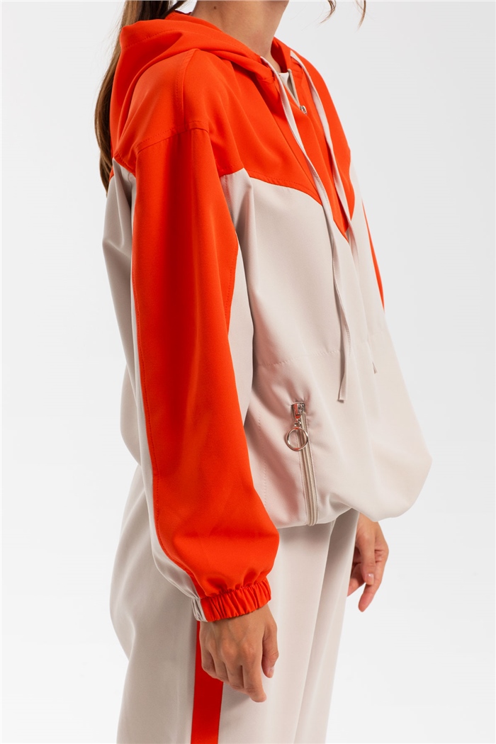 Nisan Fermuarlı Garnili Sweatshirt  BEJ-ORANJ  N21-1223
