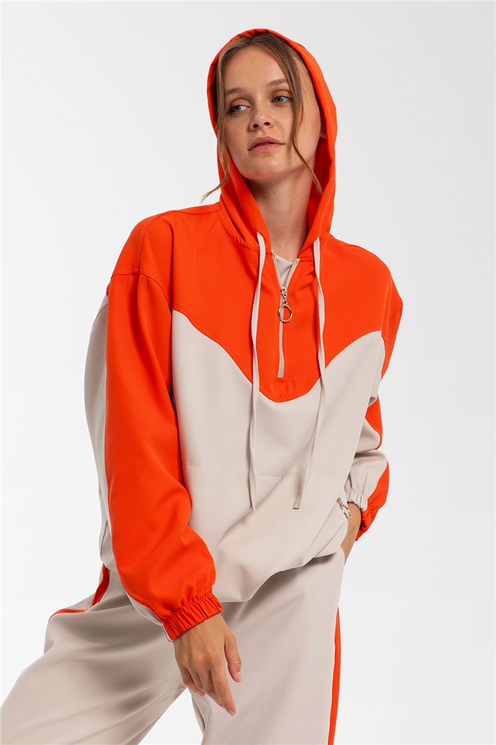 Nisan Fermuarlı Garnili Sweatshirt  BEJ-ORANJ  N21-1223