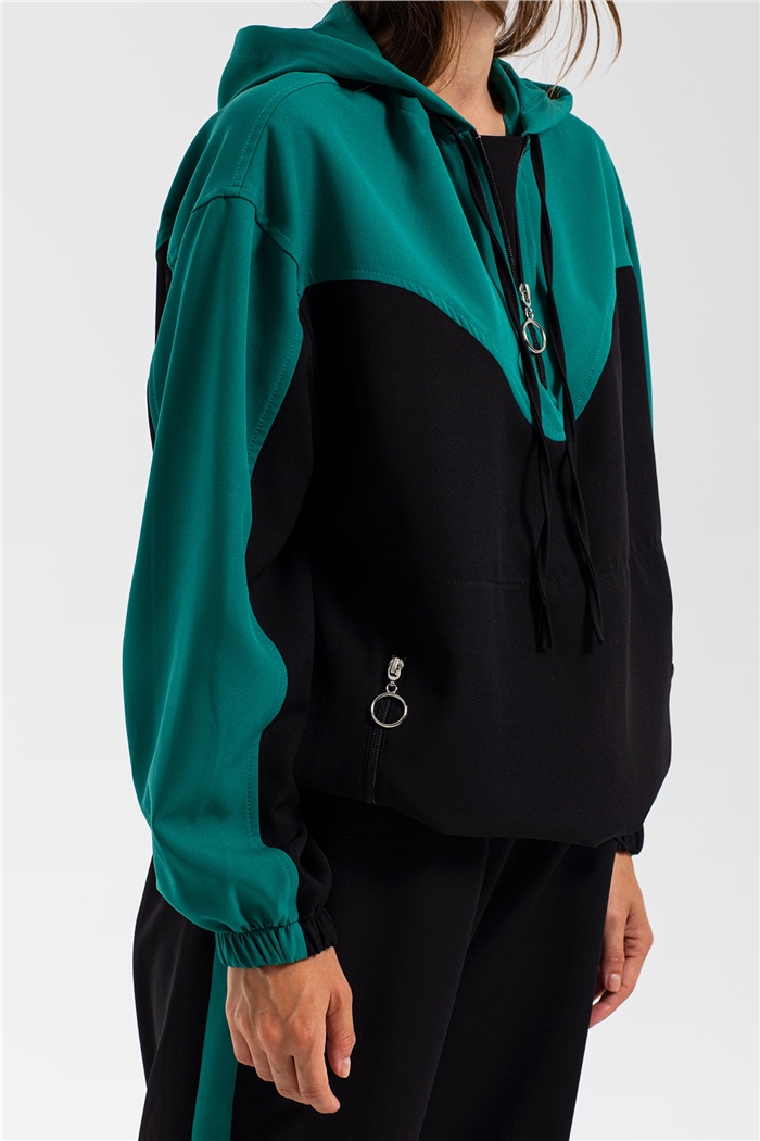 Nisan Fermuarlı Garnili Sweatshirt  SİYAH-YEŞİL  N21-1223