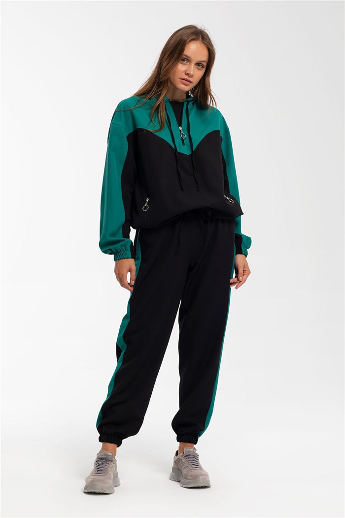 Nisan Fermuarlı Garnili Sweatshirt  SİYAH-YEŞİL  N21-1223