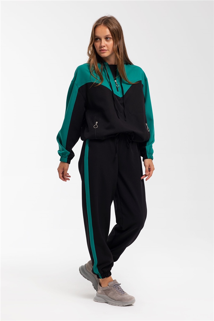 Nisan Fermuarlı Garnili Sweatshirt  SİYAH-YEŞİL  N21-1223
