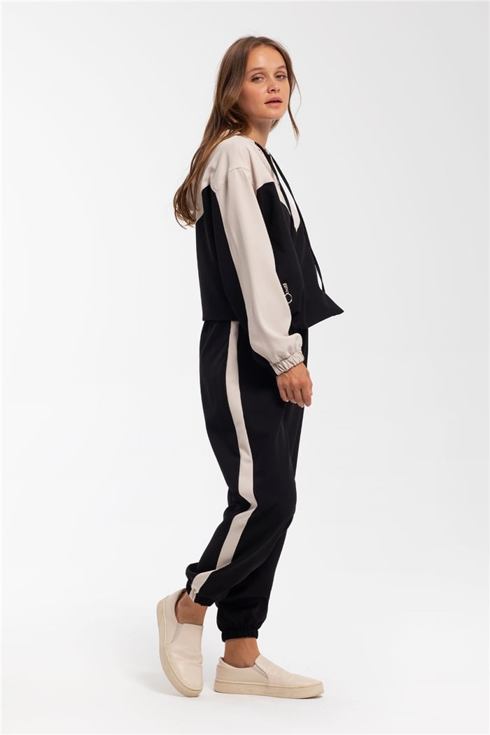 Nisan Fermuarlı Garnili Sweatshirt  SİYAH-BEJ  N21-1223