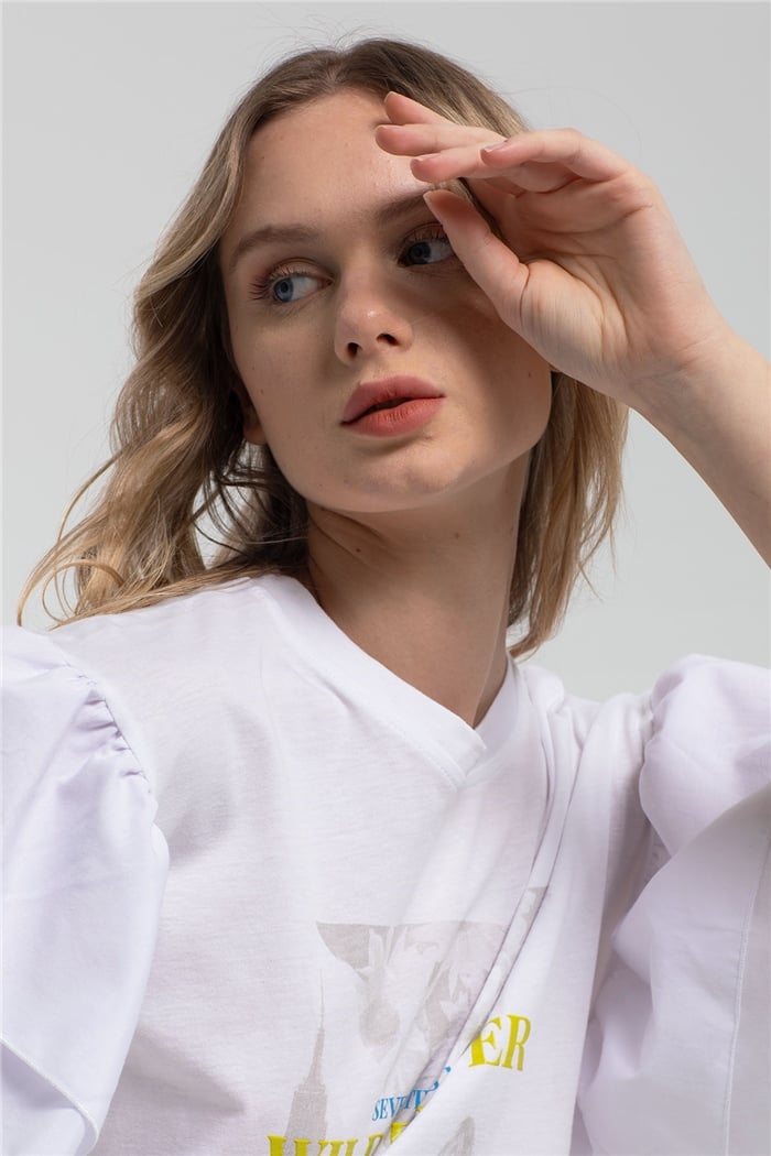 Nisan Fırfırlı T-Shirt  BEYAZ  N21-1045