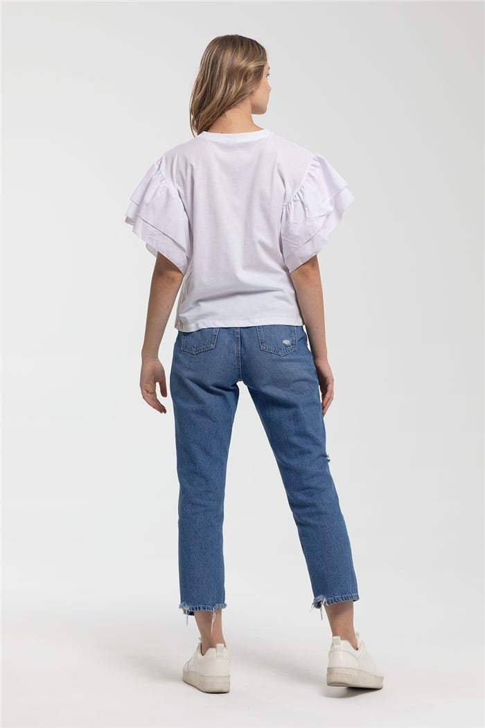 Nisan Fırfırlı T-Shirt  BEYAZ  N21-1045