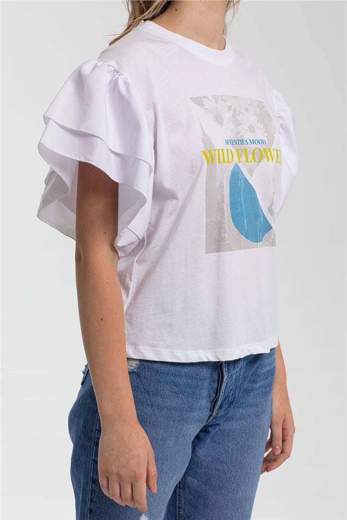 Nisan Fırfırlı T-Shirt  BEYAZ  N21-1045