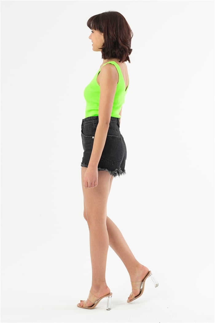 Nisan Fitilli V Yaka Dantelli Triko Bluz  NEON YEŞİLİ  TT1737