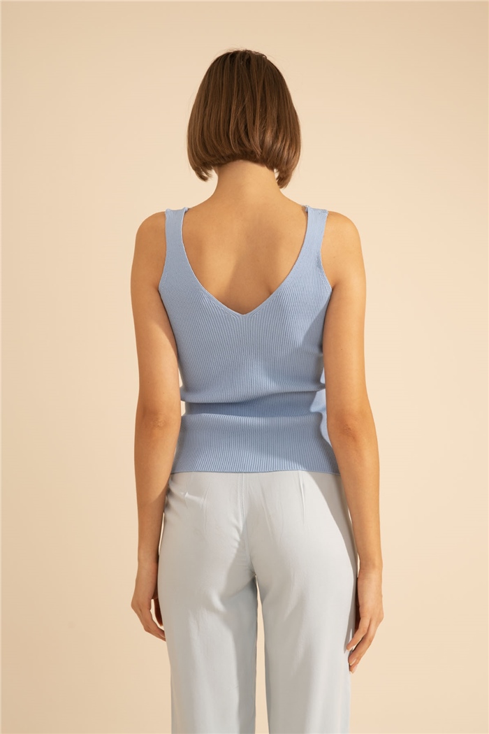 Nisan Fitilli V Yaka Dantelli Triko Bluz  BEBE MAVİ  TT1737