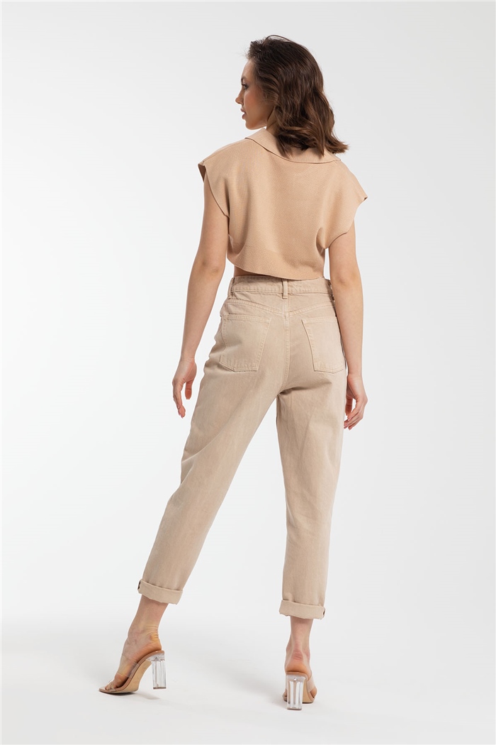 Nisan Gömlek Yaka Crop Triko Süveter  CAMEL  TT3109-Z