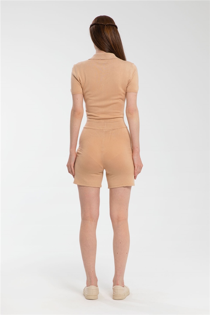 Nisan Gömlek Yaka Mini Triko Tulum  CAMEL  TT3115-Z