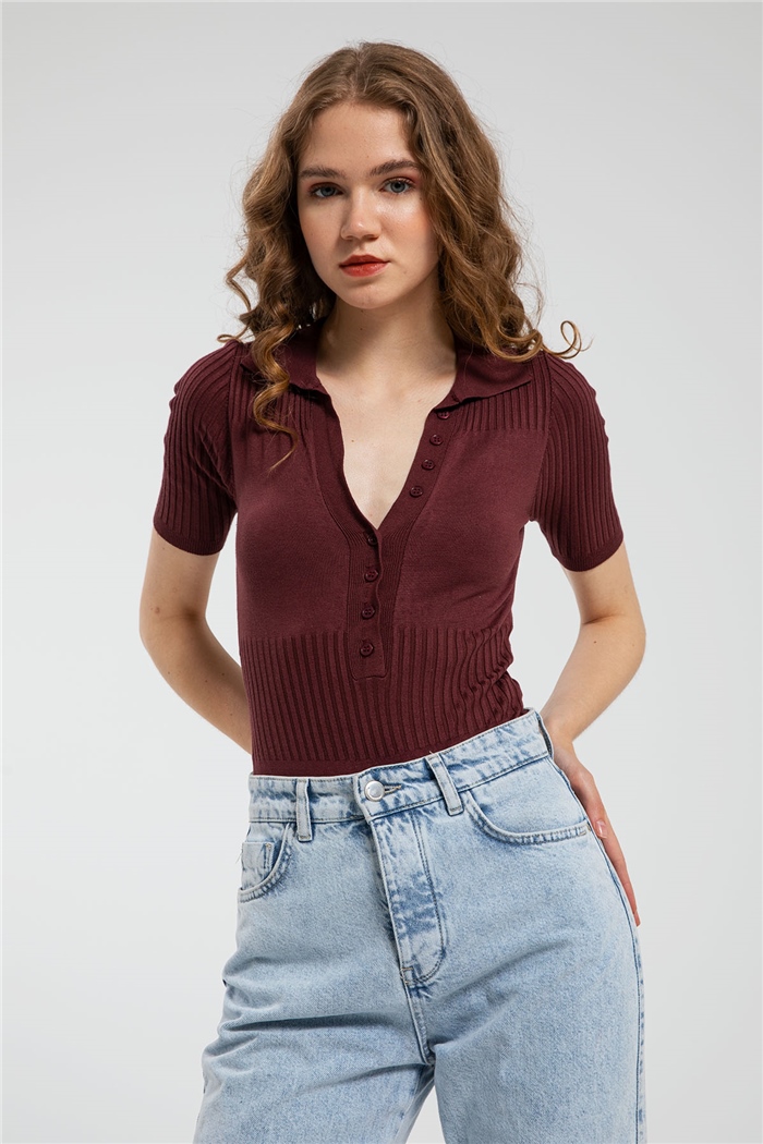 Nisan Gömlek Yaka Triko Zıbın  BORDO  TT3123-Z