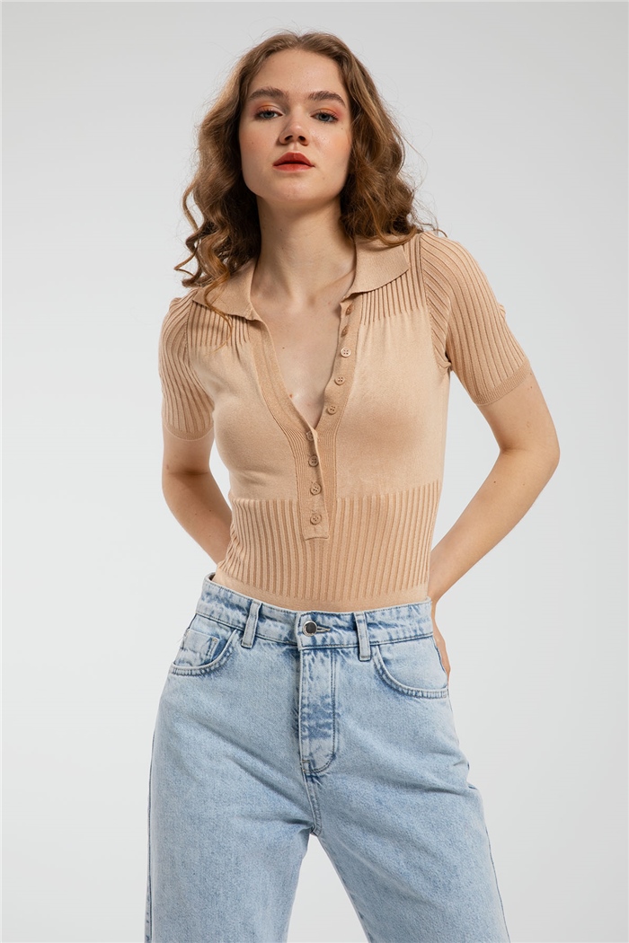 Nisan Gömlek Yaka Triko Zıbın  CAMEL  TT3123-Z