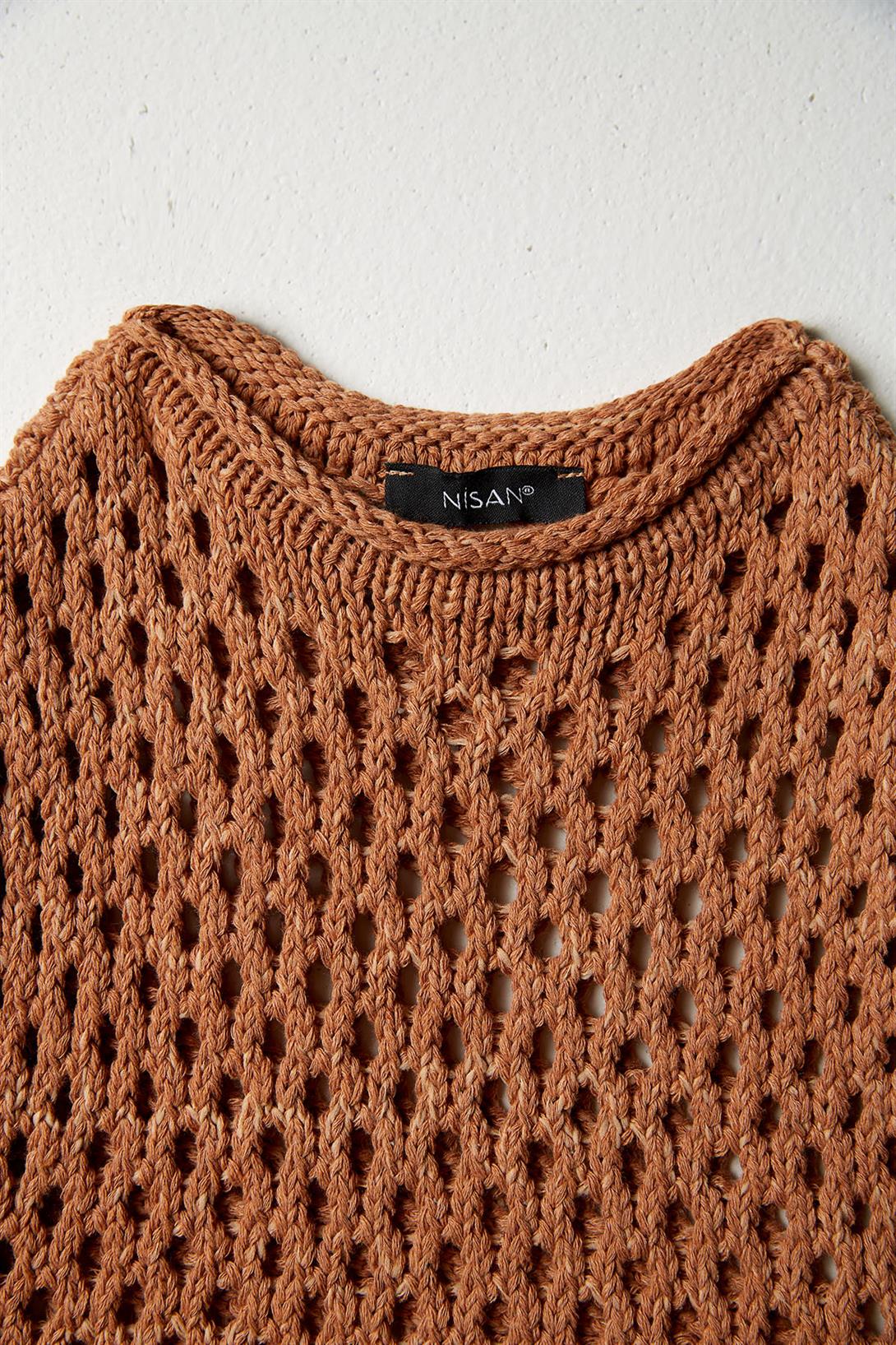 Nisan Kadın Ajurlu Crop Triko Süveter CAMEL TT3131-Z