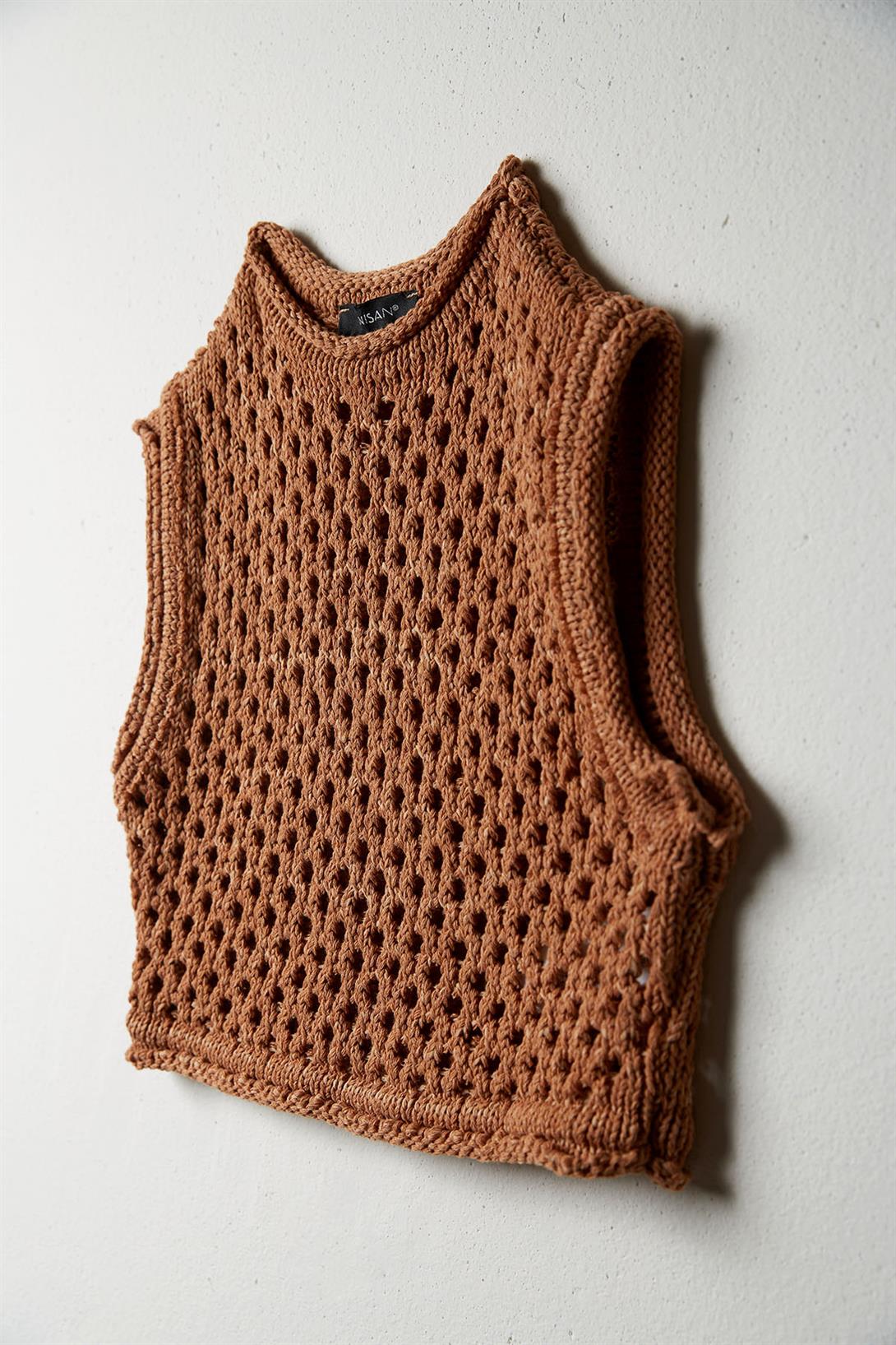 Nisan Kadın Ajurlu Crop Triko Süveter CAMEL TT3131-Z