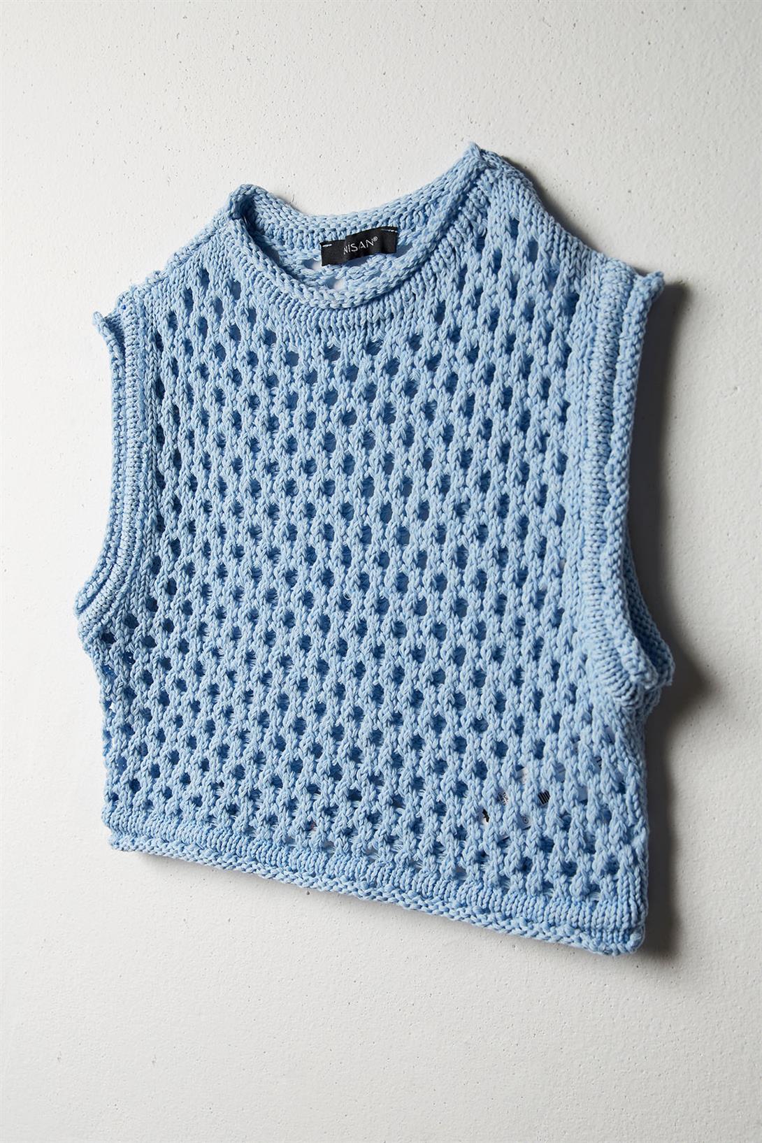 Nisan Kadın Ajurlu Crop Triko Süveter BEBE MAVİ TT3131-Z