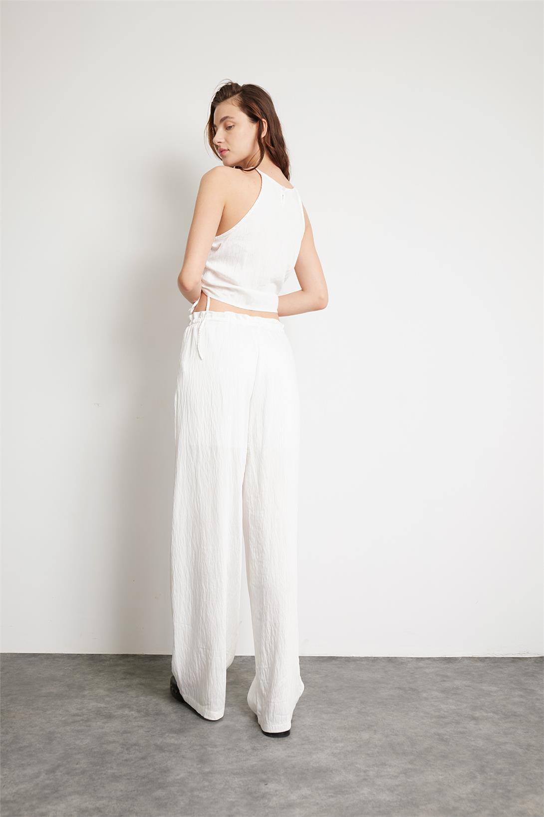 Nisan Kadın BELİ BÜZGÜLÜ  PANTOLON EKRU N24-1835